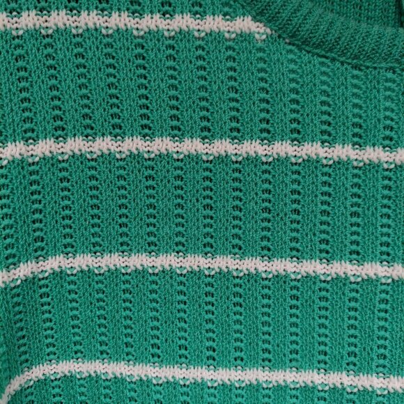 James Kenrob Womens Sweater Medium Open Knit Tie Waist Back Zip Striped Green - Picture 5 of 9